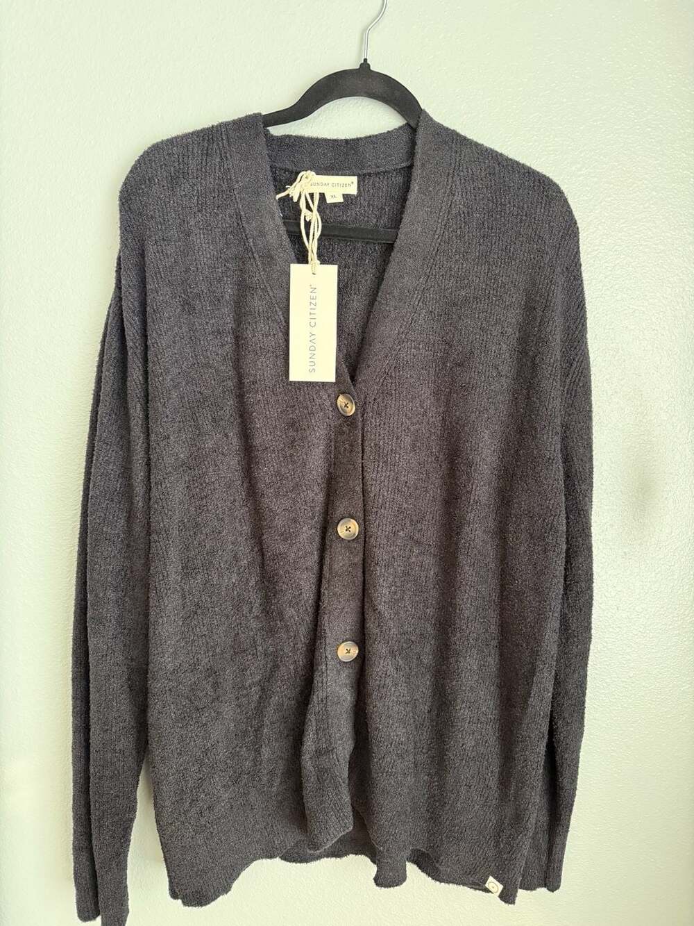 NWT Sunday Citizen Fuzzy Knit Button Down Cardigan XL Dark Gray $125